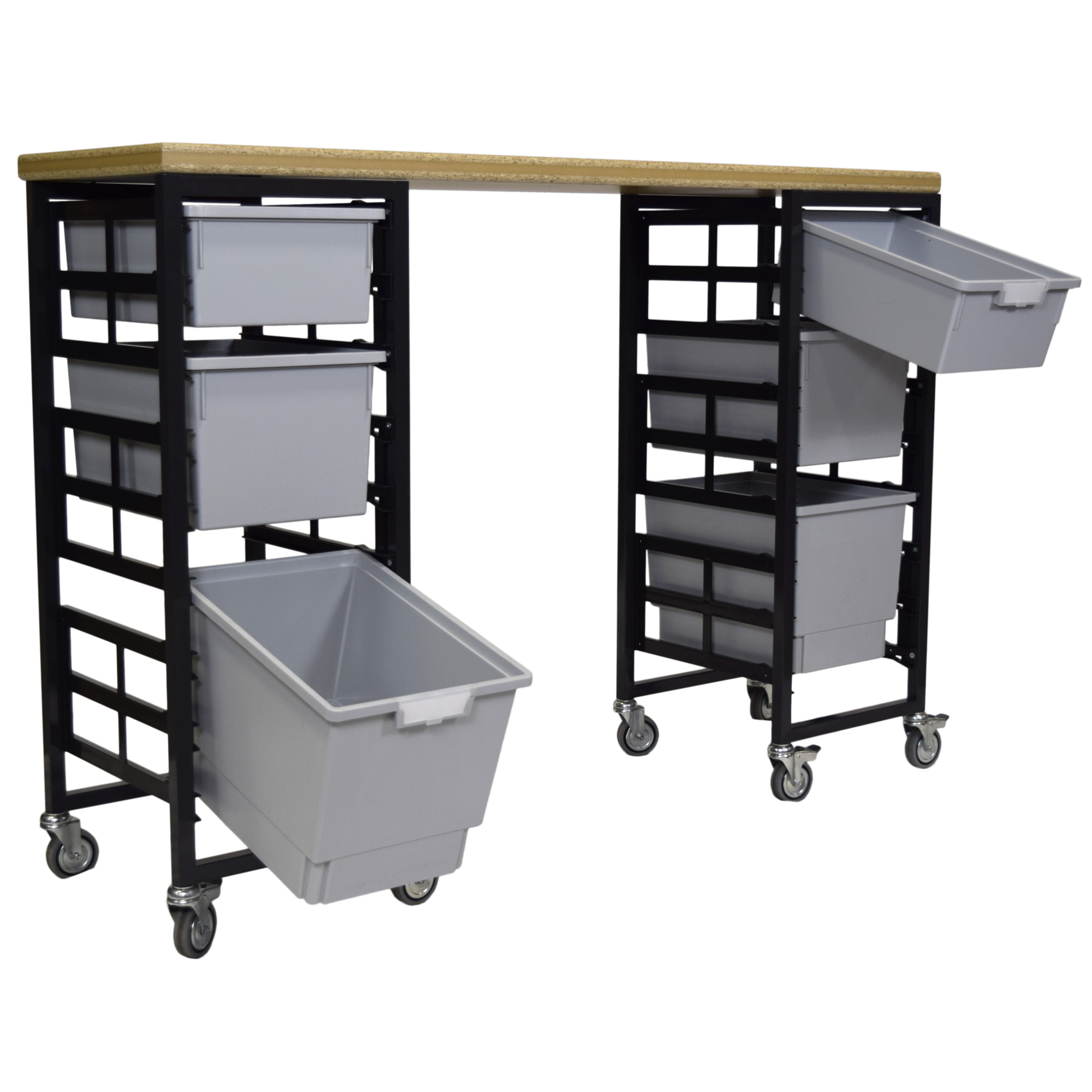 Certwood StorWerks, Mobile Workbench Station w/Wood Top -9 Trays-Gray, Included (qty.) 9, Material Plastic, Height 6 in, Model# CE2097DGGC-WB2D2TQLG